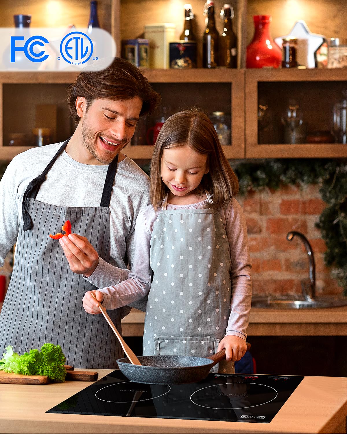 Empava IDC12B2 Horizontal Electric Stove Induction Cooktop with 2 Burners in Black Vitro Ceramic Smooth Surface Glass 120V, 12 Inch Empava