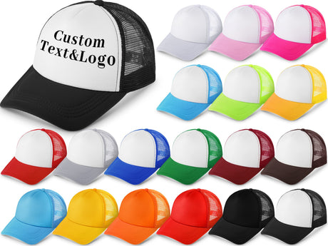 18 Pack Sublimation Blank Polyester Mesh Cap Trucker Summer Mesh Cap Unisex Two Tone and Solid Trucker Hats Blank Snapback Hat Sublimation Blank Mesh Baseball Cap for Men Women Tarpop