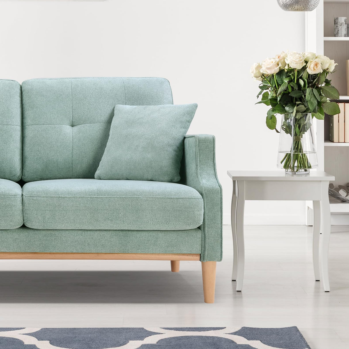 SoarTalent 56.7" Loveseat Sofa Small Couch Fabric Upholstered 2-Seat Sofa with USB Port for Small Place, Apartment, Living Room,Office(Mint Green) SoarTalent