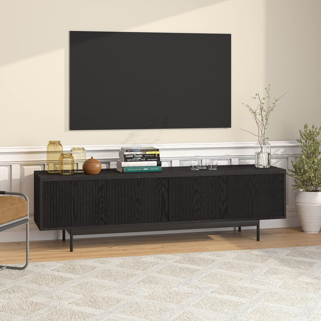 Henn&Hart Whitman TV Stand, 70" Wide, Black Henn&Hart
