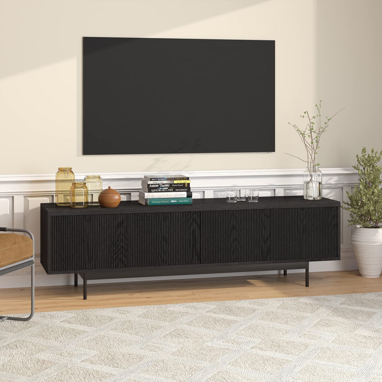 Henn&Hart Whitman TV Stand, 70" Wide, Black