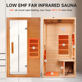 Real Relax Far Infrared Sauna Room 1 Person, Compact Hemlock Wooden Indoor Home Sauna Room with 950W 6pcs Low EMF Heating Plates Real Relax