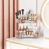 Asayuee 2-Tier Corner Bathroom Counter Organizer with Top Toothbrush Holders,Large Makeup Organizer Countertop with Brush Holder,Skincare Organizers Corner,Exquisite Vanity Organizer(Clear, 2 Tier) Asayuee