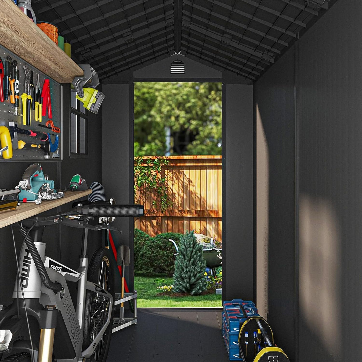 Patiowell 4x8 FT Outdoor Storage Shed with Floor & Windows, Lockable Resin Tool Shed for Garden, Backyard, Patio, and Lawn Equipment - Easy Assembly, All-Weather Protection, Gray (Fit-it Shed) Patiowell