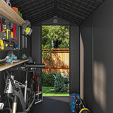 Patiowell 4x8 FT Outdoor Storage Shed with Floor & Windows, Lockable Resin Tool Shed for Garden, Backyard, Patio, and Lawn Equipment - Easy Assembly, All-Weather Protection, Gray (Fit-it Shed) Patiowell