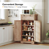 HOOBRO Pantry Cabinet, Kitchen Pantry Cabinet with Rattan-Like Decoration,Storage Cabinet with Drawer and Adjustable Shelf, Farmhouse Style Kitchen Pantry for Kitchen, Dining Room, Natural NL12PC01 HOOBRO