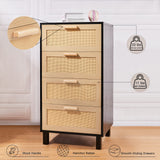 Graficial 4 Drawer Dresser, Dresser for Bedroom, Rattan Chest of Drawers, Tall Bedside Storage Dresser for Bedroom,Living Room, Black/Oak Graficial