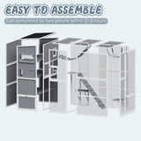 Catio Outdoor Cat Enclosure,4 Tiers Large Enclosures for Mulitiple Cats Walk in Cat Patio with Waterproof Roof, 74" Outdoor Catios with Hanging Hammock (Grey, 74”) QUYZE