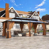 Aoxun 12'x20' Hardtop Gazebo, Aluminum Frame Permanent Pavilion with Curtains and Netting, Outdoor Polycarbonate Double Roof Canopy, Designed for Garden, Lawns, Patio Aoxun