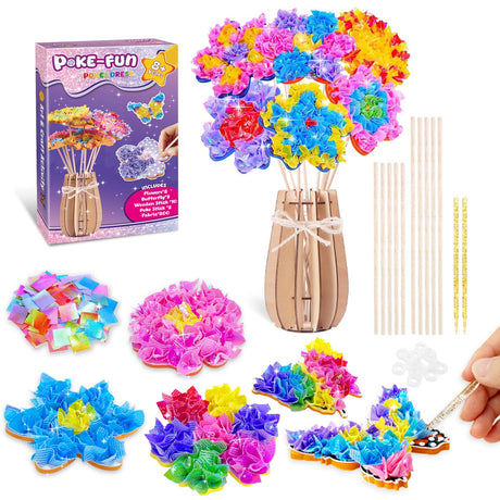 Poke Art Flower Bouquet Craft Kit - DIY Creative Activity Toy with 8 Flowers & 2 Butterflies, Wooden Arts and Crafts for Kids Ages 4 5 6 7 8+, DIY Creative Christmas Gift Kit for Girls Ages 4-12 GFLLFG