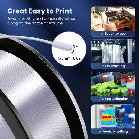 SUNLU 3D Printer Silk Filament,Shiny Silk PLA Filament 1.75mm, Smooth Silky Surface, Great Easy to Print for 3D Printers, Dimensional Accuracy +/- 0.02mm, Silk Silver 1KG SUNLU
