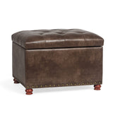 Decent Home 24'' Leather Ottoman with Storage Rectangle Foot Rest Ottomans Stool for Living Room(Brown,Leather Texture) Decent Home