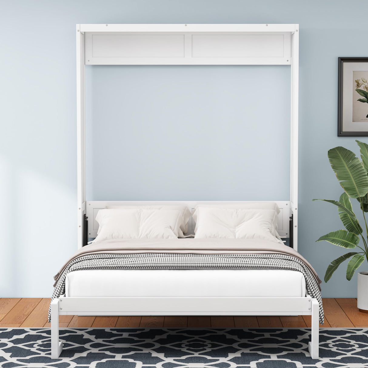 SOFTSEA Queen Murphy Bed with Shelf Queen Size Foldable Platform Bed with Desk and Wardrobe for Guest Room SOFTSEA