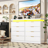 knoworld White Dresser with LED Lights, Wooden LED Dresser, 4 Drawer Chest with Charging Station, Tall Chest of Drawer Closet Organizer for Bedroom, Living Room, Entryway, Hallway knoworld