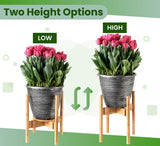 ZPirates Plant Stand for Indoor - Adjustable Sideways to fit 8 10 or 12 Inch-wide Medium-Large Planter Pots of Live and Fake Floor Plants [Leg14-inch Tall] - Bamboo Wood ZPirates