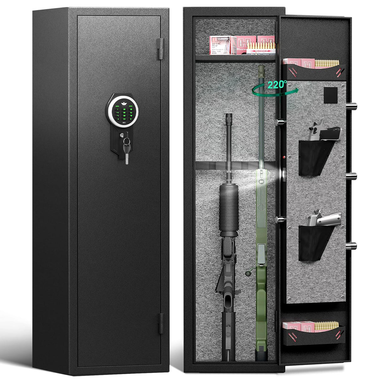 Gun Safe, 2 Rifle Gun Safe, Gun Safes for Home Rifle and Pistols, Quick Access Gun Cabinets with LED Light, Rifle Safe with Adjustable Gun Rack and Removable Shelf Riflewell