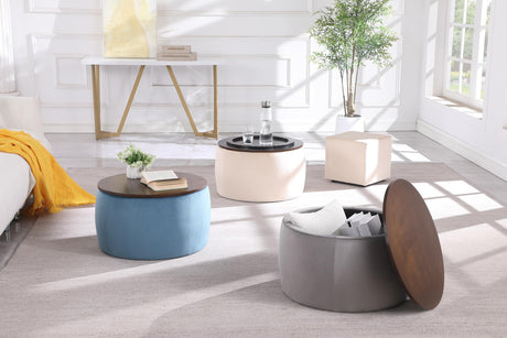 25'' Round Ottoman with Storage, Modern Velvet Circle Ottoman with Wooden Lid, Living Room Couch Side Table for Low Tea, Square Foot Stool Included (Beige) Tassullo