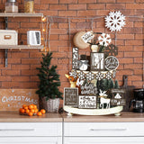 17 Pcs Chiristmas Tiered Tray Decor Winter Snowman Tiered Decorations Set Snowflake Reindeer Table Centerpieces Decor Winter Wooden Signs Table Decoration Without Tray for Farmhouse Party Funnymoom