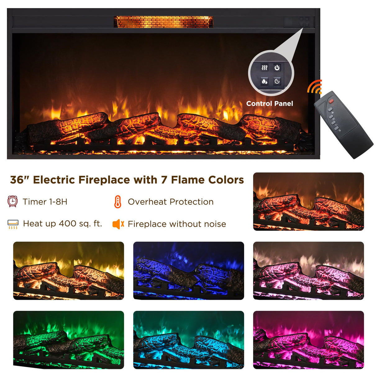 RedLemon Fireplace TV Stand for 80 Inch TV, Mid Century Modern Entertainment Center with 36" Electric Fireplace & Led Lights, Wood Media Console w/Slatted Sliding Doors for Living Room, Natural Oak RedLemon