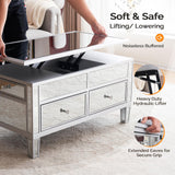 VINGLI Mirrored Lift Top Coffee Table, Assembled Modern Coffee Table with Drawers for Living Room (Silver, 35'' x 19'' x 18'') VINGLI