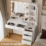 Tiptiper Makeup Vanity with Lights & Charging Station, Large Vanity Desk with Mirror and Lights, Makeup Table with 5 Drawers & Shelves, White and Gold Tiptiper