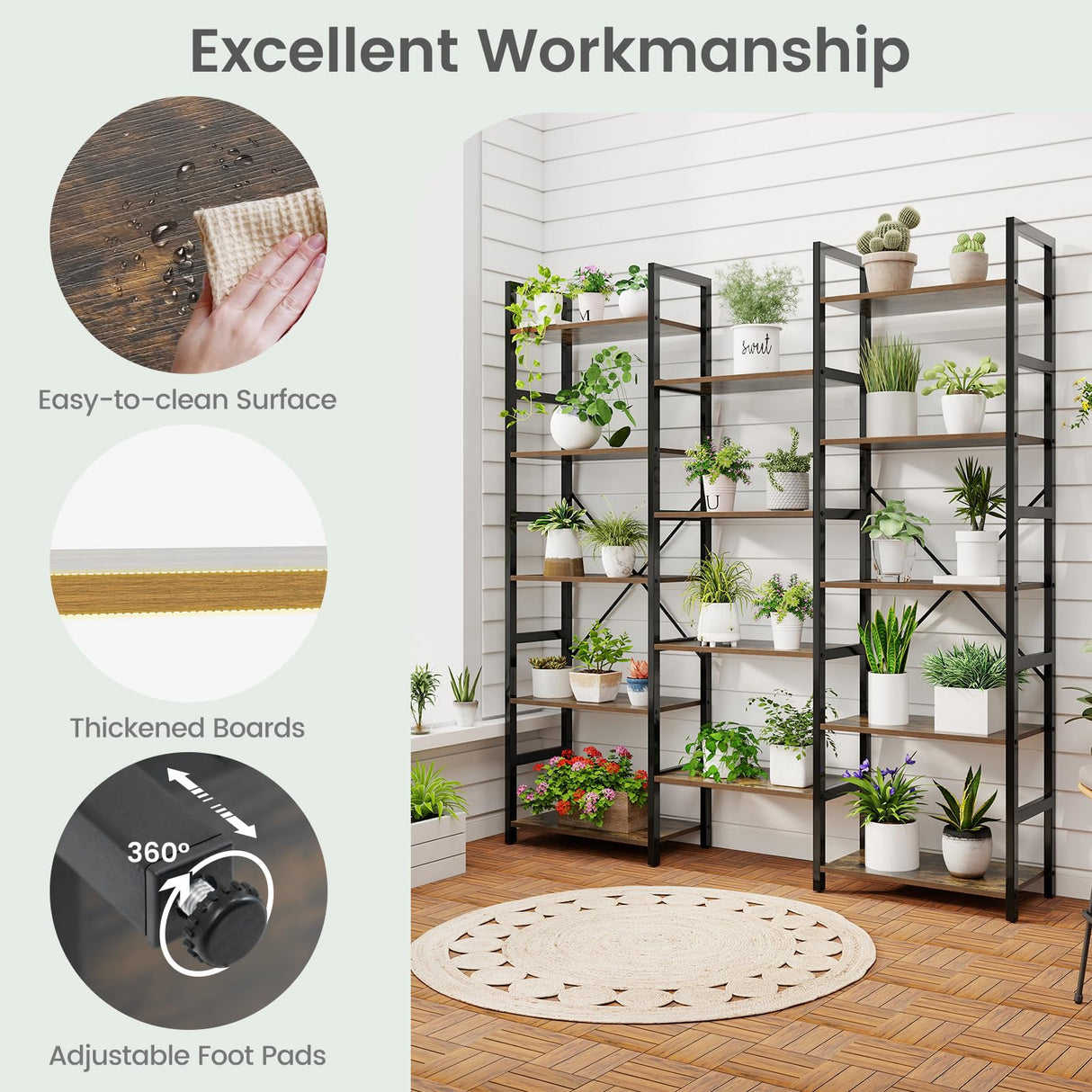 Giantex 5-Tier Industrial Bookshelf, Triple Wide Heavy-Duty Metal Frame Bookcases w/ 14 Open Shelves, Large Floor Standing Display Shelf Rack w/Anti-tip Kits, Storage Shelf for Living Room Study Giantex