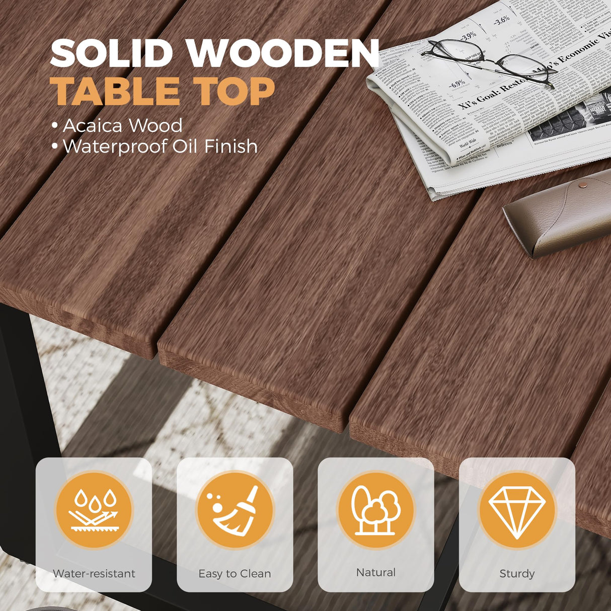 HAPPATIO 9 Piece Patio Dining Set Outdoor, 8 Wicker Chairs with Aluminum Frame and Olefin Cushions, Large Wooden Dining Table with Umbrella Hole,Patio Table and Chairs for Backyard Garden Porch HAPPATIO