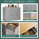 Shintenchi Modern Farmhouse Sideboard Buffet Cabinet with Storage with 3 Doors, 42"Barn Doors Buffet Cabinet with Storage, Wood Coffee Bar Cabinet with Adjustable Shelf for Kitchen, Living Room, Grey Shintenchi