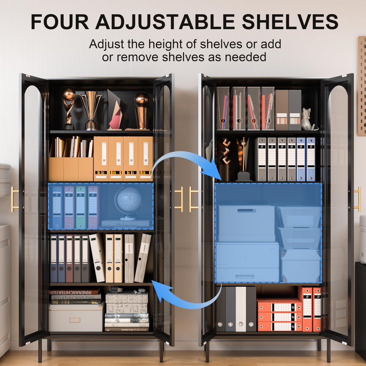 CBNTKI Metal Storage Cabinet,Glass Curio Display Cabinet with 4 Adjustable Shelves,71'' Tall Bookshelf with Glass Doors,Black Cabinet for Home Office, Living Room, Kitchen,Pantry CBNTKI