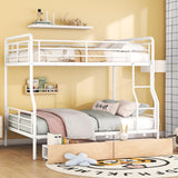Favfurish Full Over Queen Metal Bunk Bed with 2 Storage Drawers,Contemporary Iron-Crafted Bed Frame,w/Ladder & Full Length Gridded Guardrails,No Box Spring Needed,for Bedroom Guest Room,White Favfurish