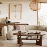 Vitalikus Mid Century Modern Coffee Table, 47" Oval Wood Coffee Tables for Living Room, 2 Tier Curved Round Center Table with Storage Shelf & Sturdy Base, Minimalist Retro Tea Tables, Walnut Vitalikus