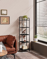 Hzuaneri Bookcase Bookshelf, Narrow Book Shelf, Industrial Corner Shelf Storage Organizer, Slim Shelving Unit for Home Office, Living Room, Bedroom, Kitchen, 5-Tier Black BC24504B Hzuaneri