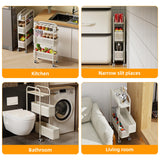 Slim Storage Cart 3 Tier with Pull Out Metal Basket Bathroom Organizer Rolling cart, Installation-Free Rolling Utility Cart Slide Out Organizer for Kitchen, Bathroom, Laundry (White, 3 Tier) CABTE