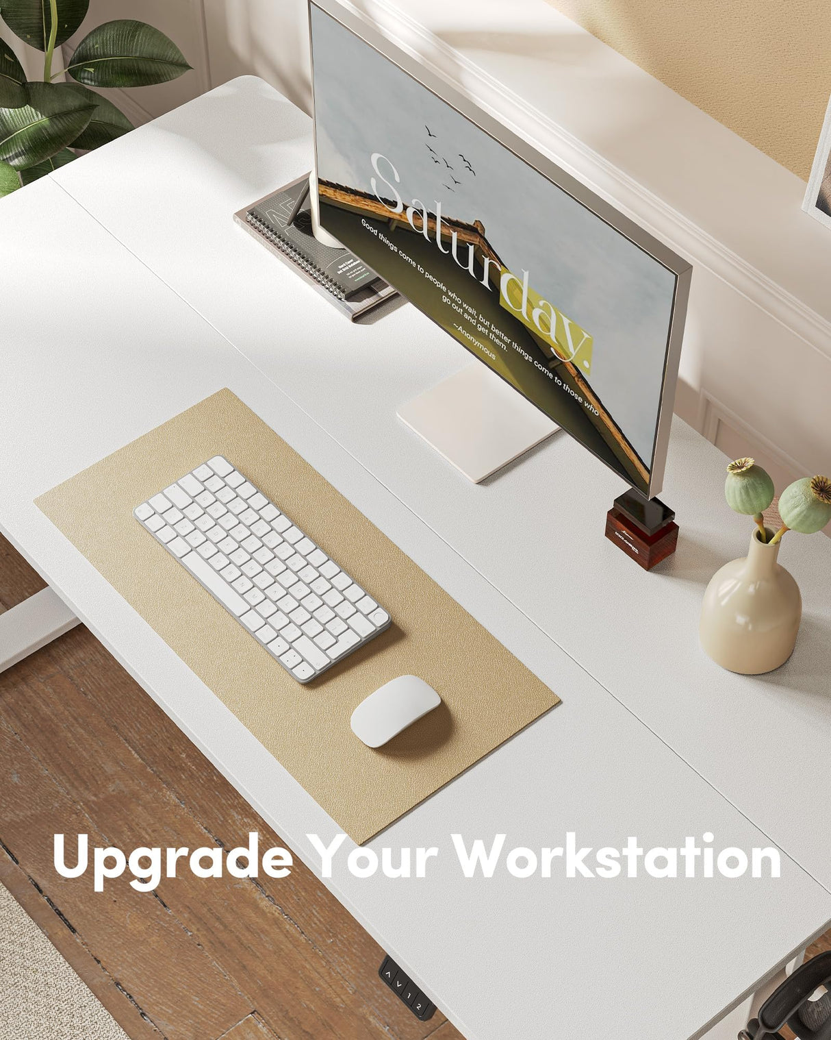 FEZIBO Electric Standing Desk, Height Adjustable Stand up Desk, 55 x 24 Inches Sit Stand Home Office Desk, Computer Desk, White FEZIBO