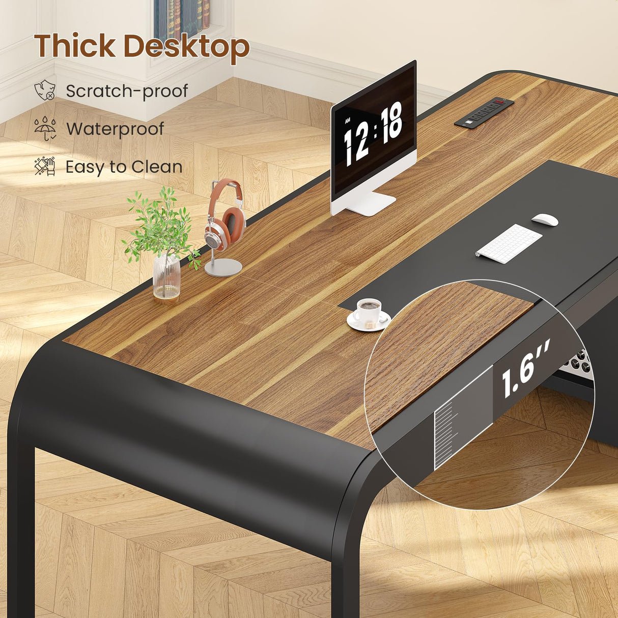 Itaar 70.9" Executive Desk, Large Computer Desk with Drawers and Lateral File Cabinet, Office Desk with Removable Shelves, Business Furniture Desk Workstation for Home Office, Brown2133 Itaar