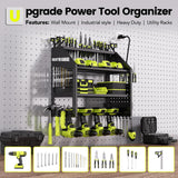 YFFSRJDJ Power Tool Organizer Wall Mount with Charging Station – King of the Garage, 4 Drill Holders, Heavy Duty Cordless Tool Rack with 4-Outlet Power Strip, Gifts for Him, Birthday Gifts for Men YFFSRJDJ