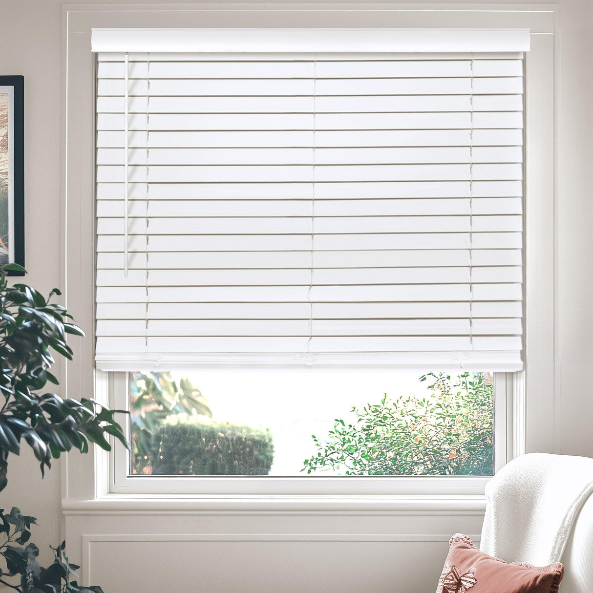 CHICOLOGY Faux Wood Blinds , Window Blinds , Wood Blinds , Window Shades , Window Treatments , Blinds & Shades , Window Shades For Home , Wooden Blinds , 32"W X 72"H, Basic White CHICOLOGY