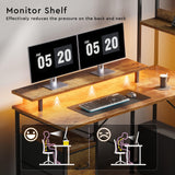 Maihail L Shaped Desk with Shelves,Reversible Computer Desk with LED Lights and Charging Station,Home Office Corner Desk with Monitor Stand,Brown2 Maihail