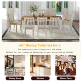 AMERLIFE 9-Piece Farmhouse Solid Wood Dining Table Set with 8 Upholstered Chairs, Roman Conical Legs, Seats up to 8, 79'' Dining Table & Chairs Set for Kitchen and Dining Room, Brown & White AMERLIFE