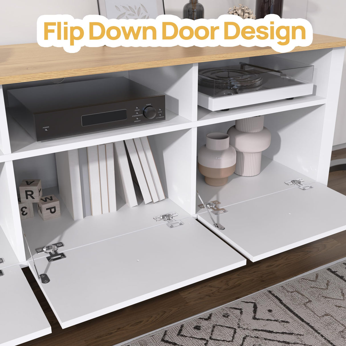 DIYART White TV Stand, Entertainment Center for TVs Up to 65", Modern Media Console with 3 Cabinets for Living Room DIYART