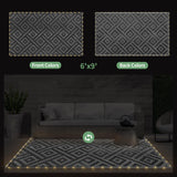 GENIMO Outdoor Rug with LED Strip Lights, 6'x9' Waterproof Camping Mat, Reversible Plastic Straw Rugs for Patio, RV, Camper, Balcony, Backyard, Picnic, Deck, Black & Gray GENIMO