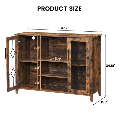 Wine Bar Cabinet With LED Lights - Modern Liquor Storage Cabinet With Wine Rack, Glass Holder & Adjustable Shelves, Kitchen Bar Cabinet for Dining Room, Living Room, Home Bar or Coffee Station Attracoast