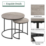 Yaheetech Nesting Coffee Table Set of 2, Nesting Table, Rustic Stacking Side Tables, Nesting End Table Set w/Round Wooden Tabletop and Sturdy Metal Base for Living Room,Small Space, Gray Yaheetech