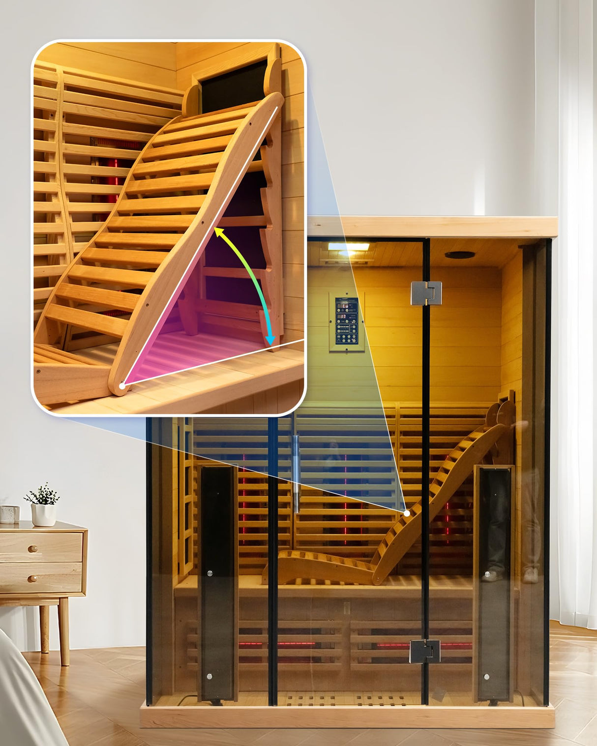 Smartmak Adjustable Canadian Red Cedar Sauna Lounge Chair with Ergonomic Backrest Smartmak