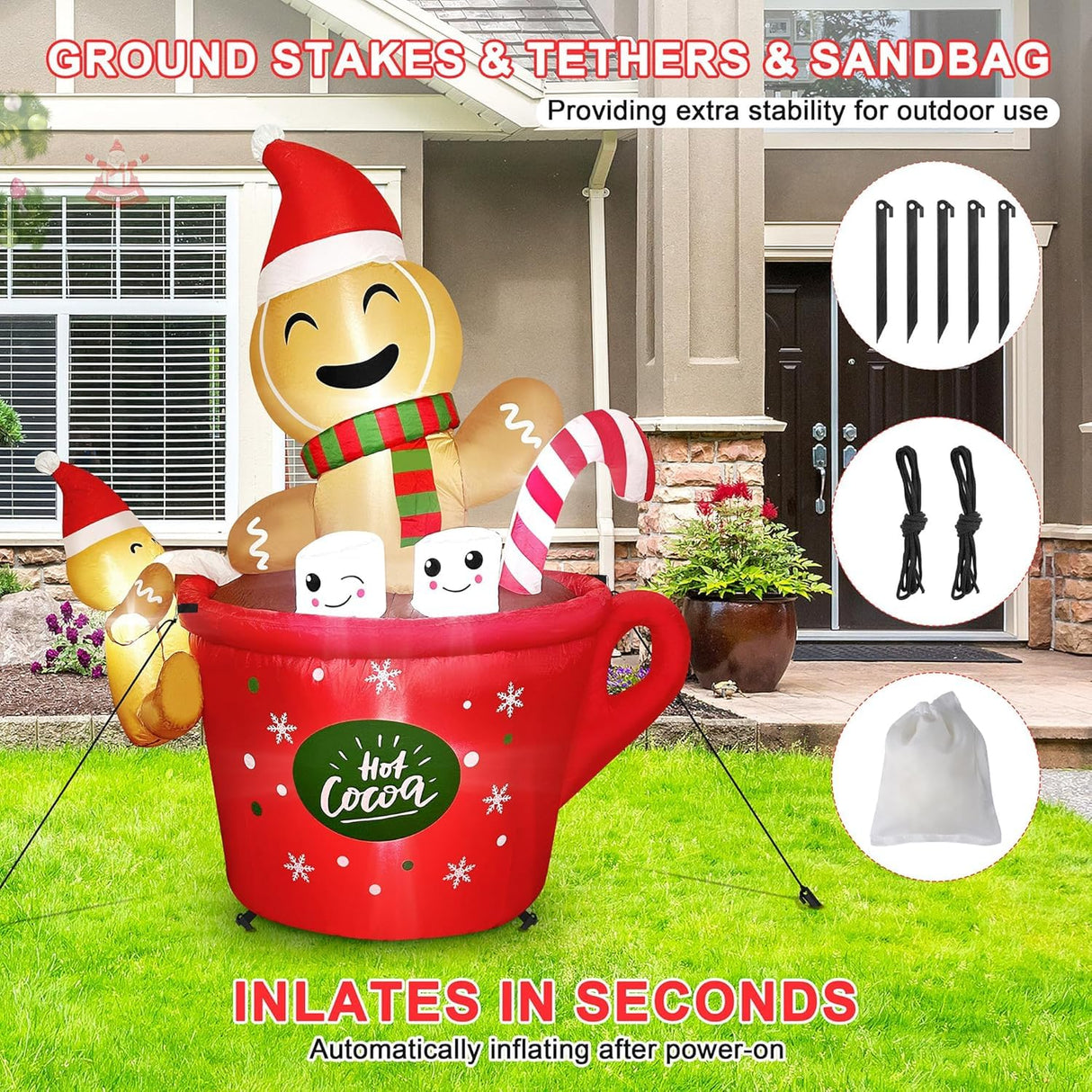 6 FT Christmas Inflatables Outdoor Decorations, Cute Gingerbread Man Christmas Inflatable, Inflatable Christmas Yard Decorations with Built-in LED Lights Annzoe