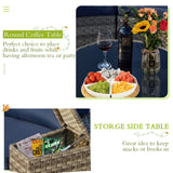 AVAWING Outdoor Sectional Furniture with 2 Storage Side Armrests, 7 Piece Half Moon Patio Set with Tempered Glass Round Coffee Table, All-Weather Gray Wicker, Waterproof Cushions (Blue) AVAWING