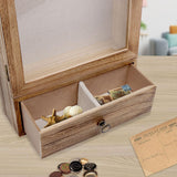 Butizone Shadow Box Frame, 3.2" Deep Shadow Box Display Case with Real Glass and Drawer, Rustic Wood Memory Box for Pictures, Flowers, Memorial, Medals, Wedding Bouquet for Wall or Tabletop, Brown Butizone