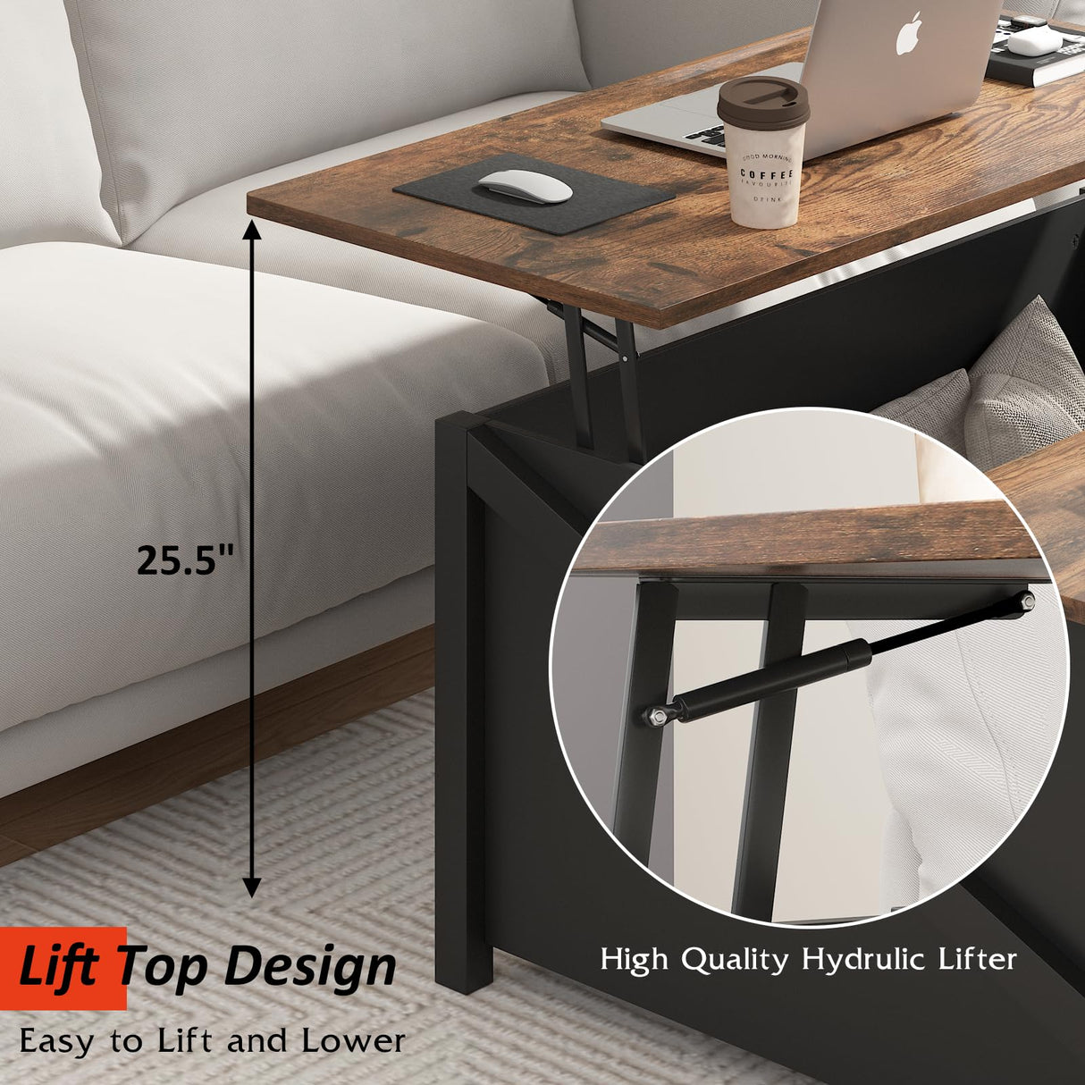 PUKAMI Lift Top Coffee Table with Storage, 31.5" Farmhouse Coffee Table for Living Room, Square Coffee Tables with Large Hidden Storage and Sliding Barn Doors, Black PUKAMI