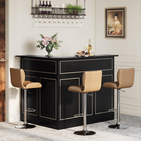 Tribesigns Bar Cabinet, L-Shaped Home Bar Table with Stemware Racks, 4-Tier Corner Bar Unit Liquor Wine Bar Table Reception Desk for Home Pub, Black Tribesigns