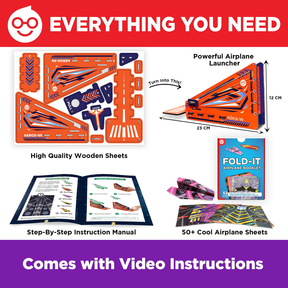 Doctor Jupiter Paper Airplane Book Kit, Crafts for Kids Ages 6+ | Birthday Gift Ideas for 6-7-8-9-10-11-12 Year Old Boys & Girls | Learning & Educational STEM Toy with 50 Paper Airplanes and Launcher Doctor Jupiter